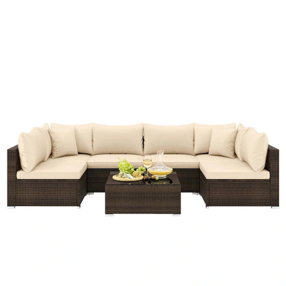Costway 7 PCS Patio Rattan Furniture Set Sectional Sofa Cushioned - See Details