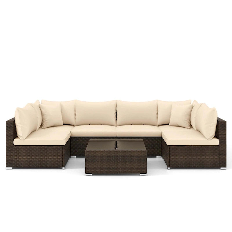 Costway 7 PCS Patio Rattan Furniture Set Sectional Sofa Cushioned - See Details