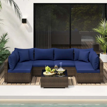 Costway 7 PCS Patio Rattan Furniture Set Sectional Sofa Cushioned - See Details