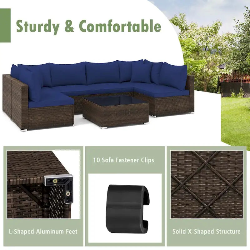Costway 7 PCS Patio Rattan Furniture Set Sectional Sofa Cushioned - See Details