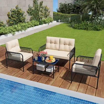 Costway 4 PCS Patio Furniture Set with Loveseat Tempered Glass Coffee - See Details