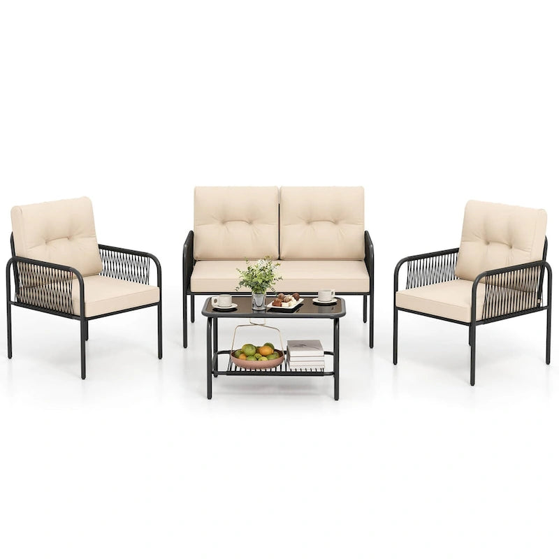 Costway 4 PCS Patio Furniture Set with Loveseat Tempered Glass Coffee - See Details