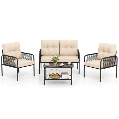 Costway 4 PCS Patio Furniture Set with Loveseat Tempered Glass Coffee - See Details