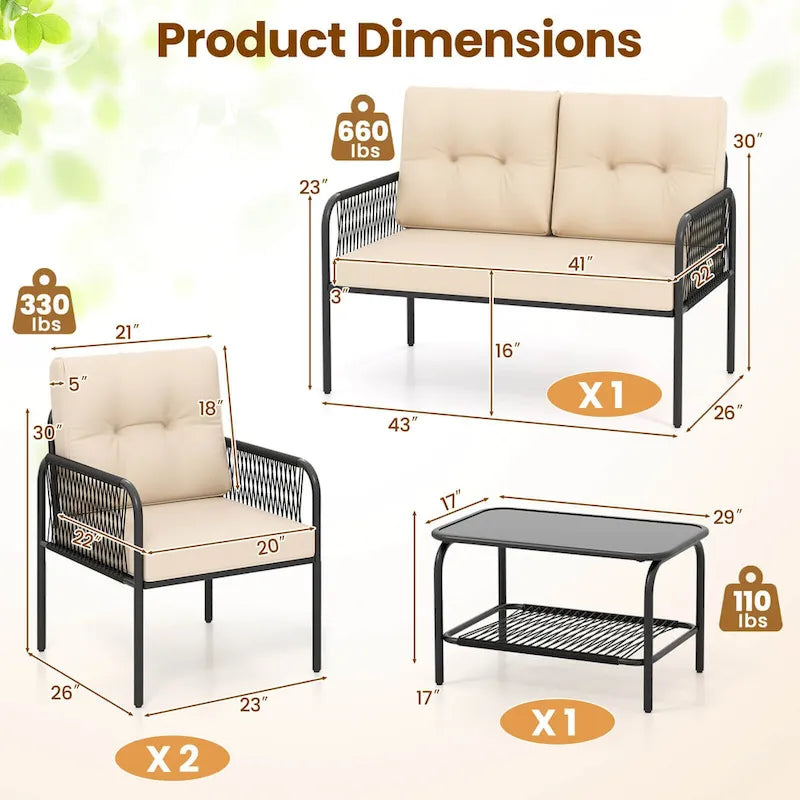 Costway 4 PCS Patio Furniture Set with Loveseat Tempered Glass Coffee - See Details