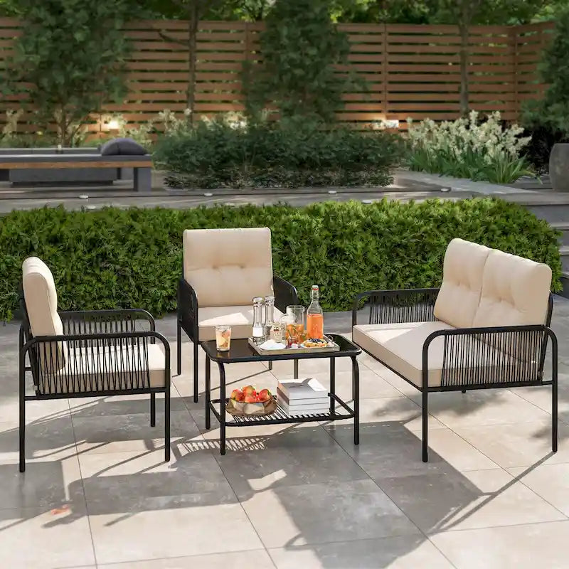 Costway 4 PCS Patio Furniture Set with Loveseat Tempered Glass Coffee - See Details