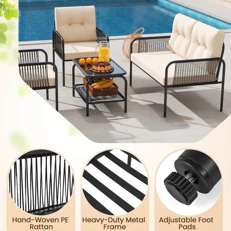 Costway 4 PCS Patio Furniture Set with Loveseat Tempered Glass Coffee - See Details