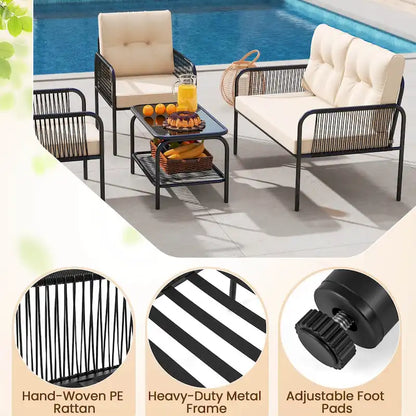 Costway 4 PCS Patio Furniture Set with Loveseat Tempered Glass Coffee - See Details