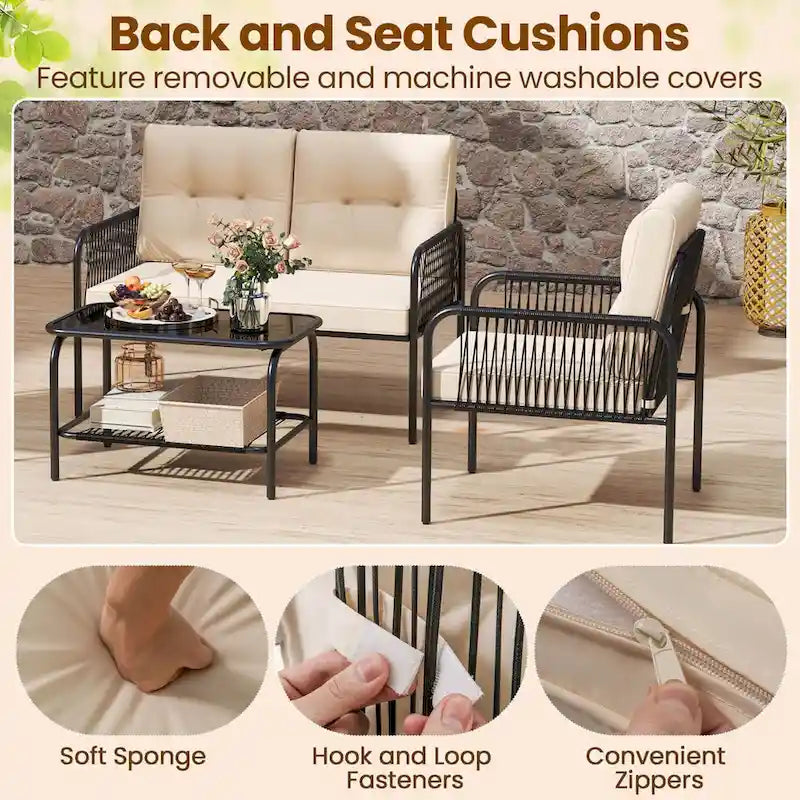 Costway 4 PCS Patio Furniture Set with Loveseat Tempered Glass Coffee - See Details