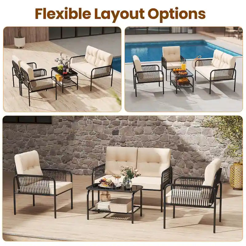 Costway 4 PCS Patio Furniture Set with Loveseat Tempered Glass Coffee - See Details