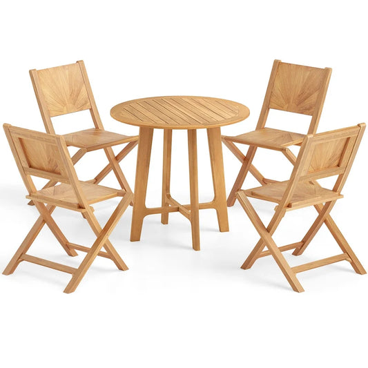 Gymax 31.5  Patio Dining Table Round Teak Wood Dining Table w/