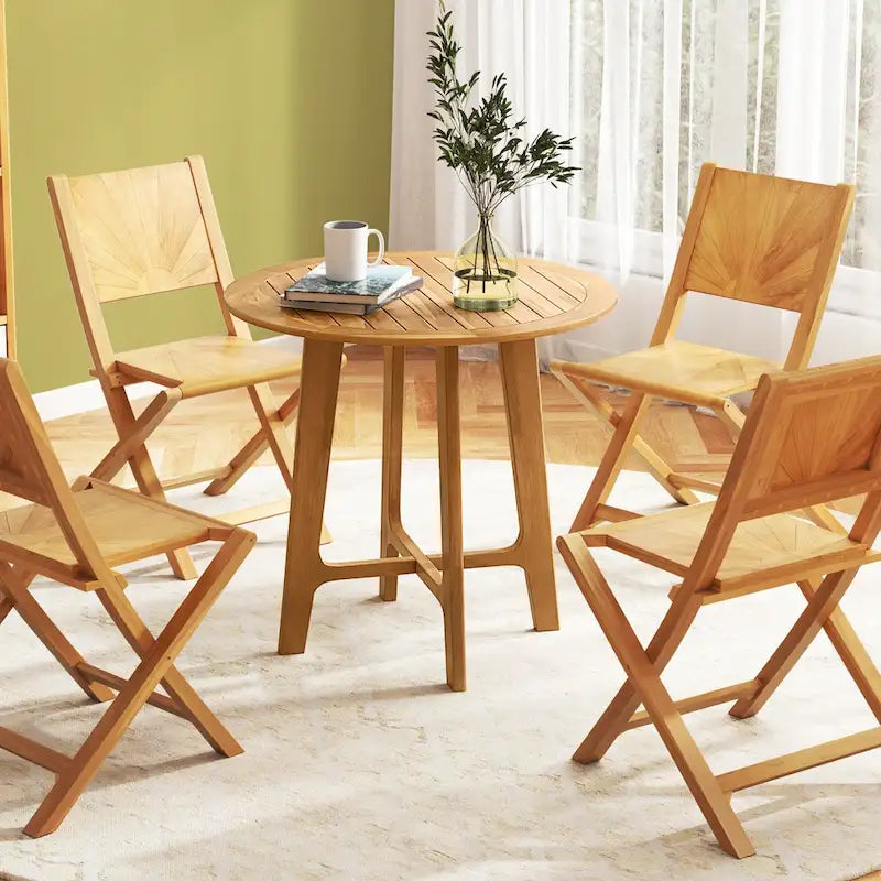 Gymax 31.5  Patio Dining Table Round Teak Wood Dining Table w/