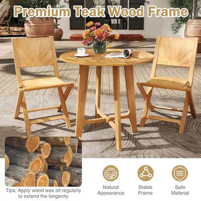 Gymax 31.5  Patio Dining Table Round Teak Wood Dining Table w/