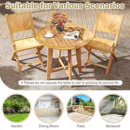 Gymax 31.5  Patio Dining Table Round Teak Wood Dining Table w/