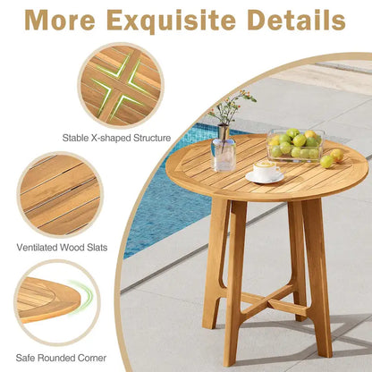 Gymax 31.5  Patio Dining Table Round Teak Wood Dining Table w/