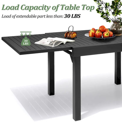 7PC Outdoor Set Aluminum Expandable Patio Dining Table with Rattan Chair