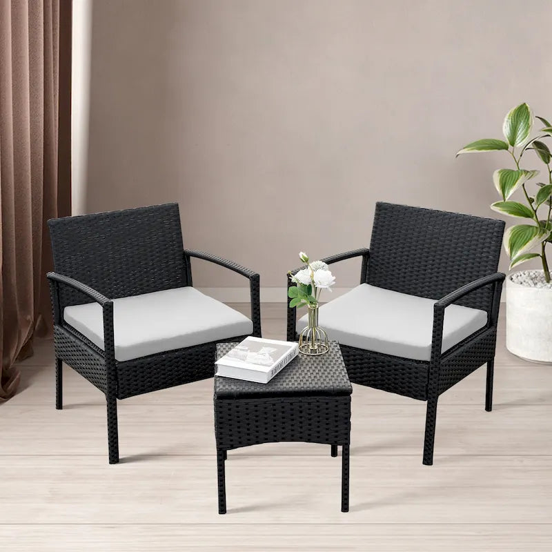 3 PCS Outdoor Patio Bistro, Rattan Conversation Chairs Set, Balcony Furniture Set - 28 H x 23.3 W x 23.3 D