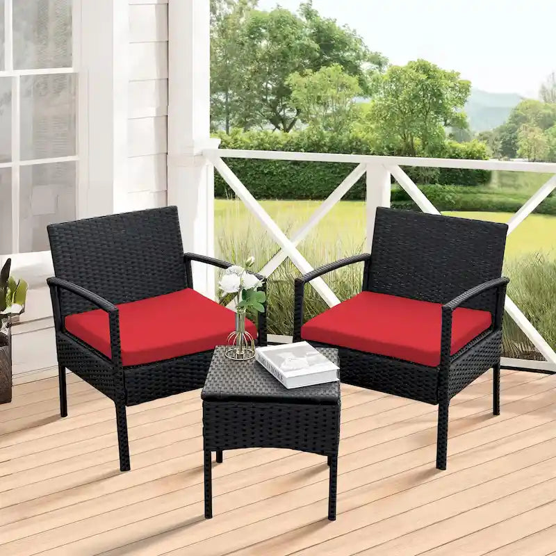 3 PCS Outdoor Patio Bistro, Rattan Conversation Chairs Set, Balcony Furniture Set - 28 H x 23.3 W x 23.3 D