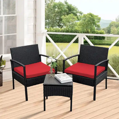 3 PCS Outdoor Patio Bistro, Rattan Conversation Chairs Set, Balcony Furniture Set - 28 H x 23.3 W x 23.3 D