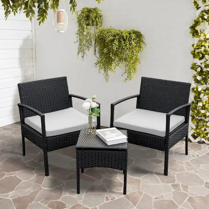 3 PCS Outdoor Patio Bistro, Rattan Conversation Chairs Set, Balcony Furniture Set - 28 H x 23.3 W x 23.3 D