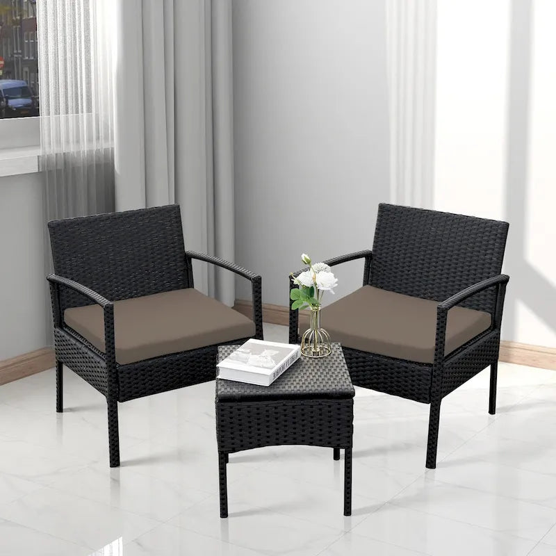 3 PCS Outdoor Patio Bistro, Rattan Conversation Chairs Set, Balcony Furniture Set - 28 H x 23.3 W x 23.3 D