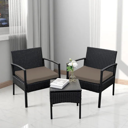 3 PCS Outdoor Patio Bistro, Rattan Conversation Chairs Set, Balcony Furniture Set - 28 H x 23.3 W x 23.3 D
