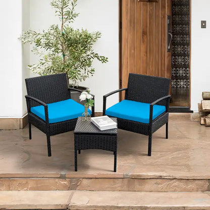 3 PCS Outdoor Patio Bistro, Rattan Conversation Chairs Set, Balcony Furniture Set - 28 H x 23.3 W x 23.3 D