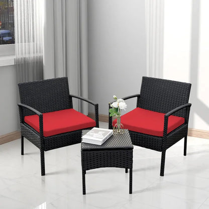 3 PCS Outdoor Patio Bistro, Rattan Conversation Chairs Set, Balcony Furniture Set - 28 H x 23.3 W x 23.3 D