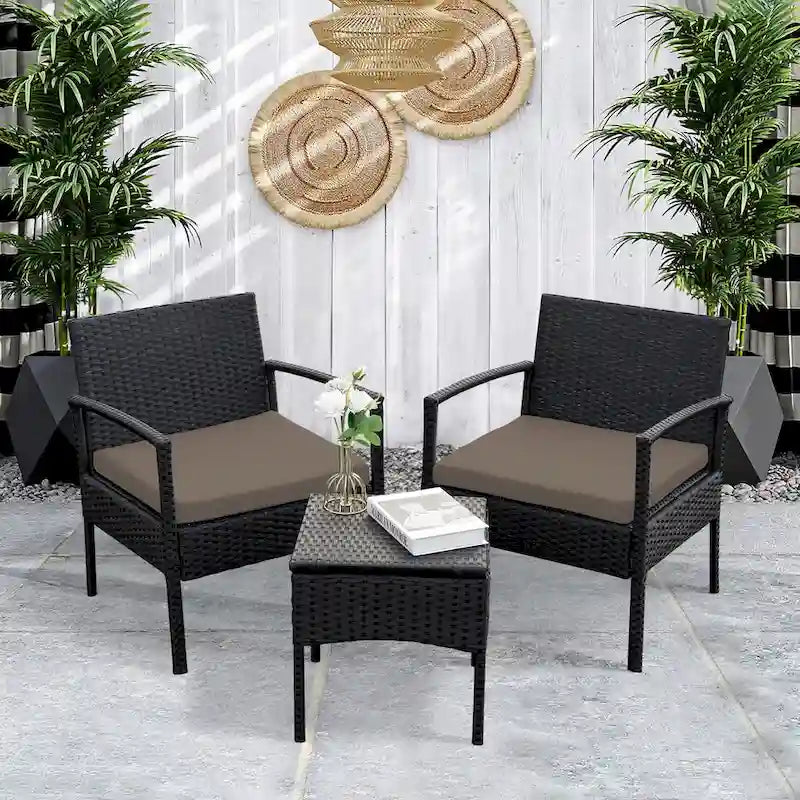 3 PCS Outdoor Patio Bistro, Rattan Conversation Chairs Set, Balcony Furniture Set - 28 H x 23.3 W x 23.3 D