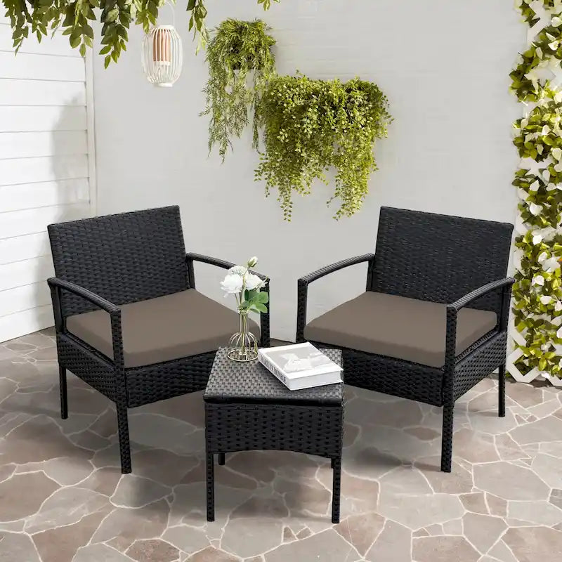 3 PCS Outdoor Patio Bistro, Rattan Conversation Chairs Set, Balcony Furniture Set - 28 H x 23.3 W x 23.3 D