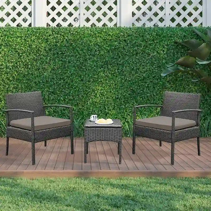 3 PCS Outdoor Patio Bistro, Rattan Conversation Chairs Set, Balcony Furniture Set - 28 H x 23.3 W x 23.3 D