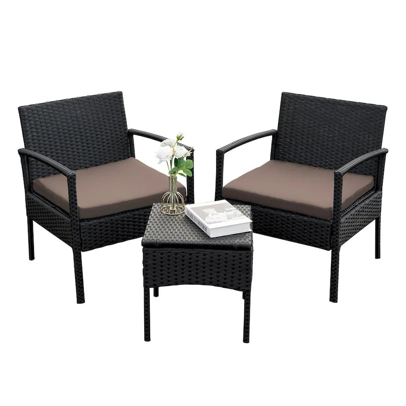 3 PCS Outdoor Patio Bistro, Rattan Conversation Chairs Set, Balcony Furniture Set - 28 H x 23.3 W x 23.3 D