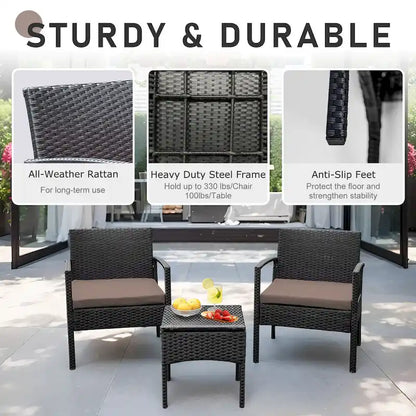 3 PCS Outdoor Patio Bistro, Rattan Conversation Chairs Set, Balcony Furniture Set - 28 H x 23.3 W x 23.3 D