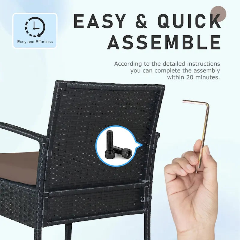 3 PCS Outdoor Patio Bistro, Rattan Conversation Chairs Set, Balcony Furniture Set - 28 H x 23.3 W x 23.3 D