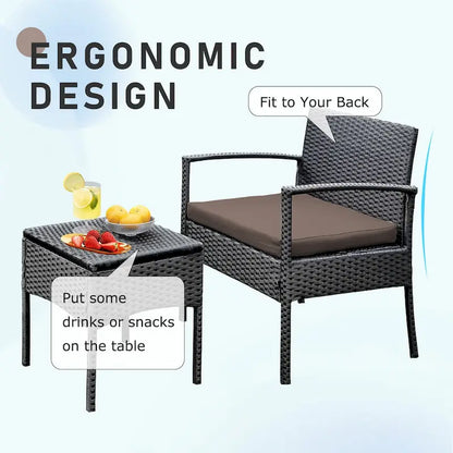 3 PCS Outdoor Patio Bistro, Rattan Conversation Chairs Set, Balcony Furniture Set - 28 H x 23.3 W x 23.3 D