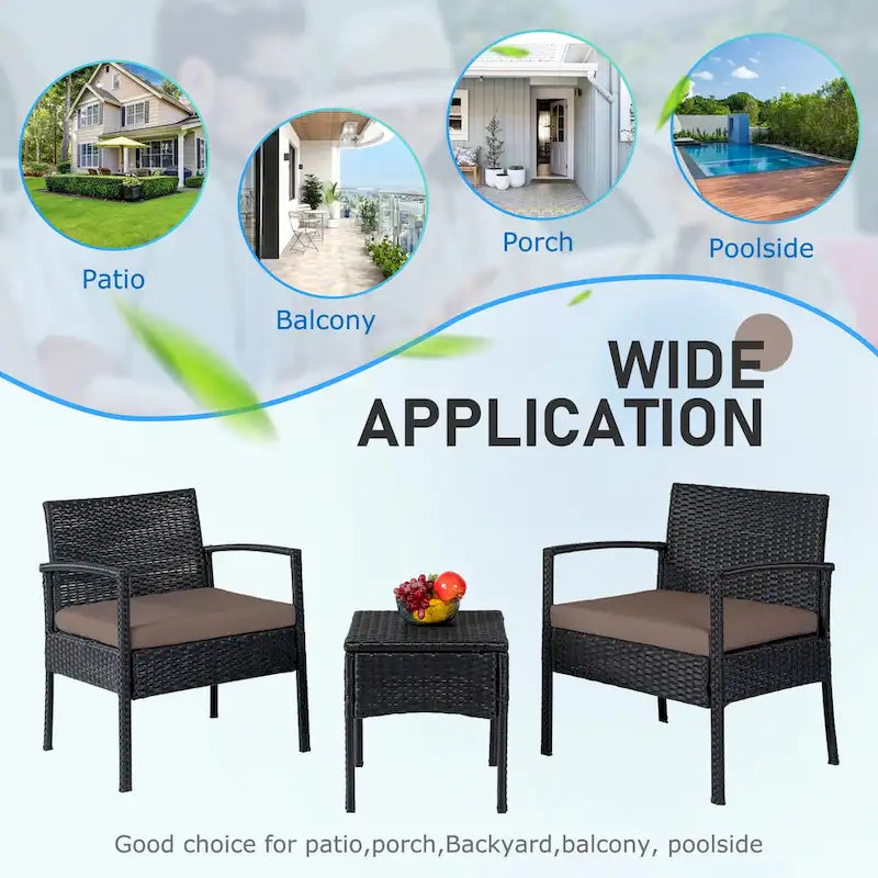 3 PCS Outdoor Patio Bistro, Rattan Conversation Chairs Set, Balcony Furniture Set - 28 H x 23.3 W x 23.3 D