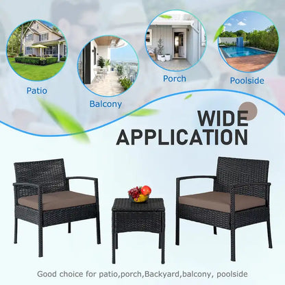 3 PCS Outdoor Patio Bistro, Rattan Conversation Chairs Set, Balcony Furniture Set - 28 H x 23.3 W x 23.3 D