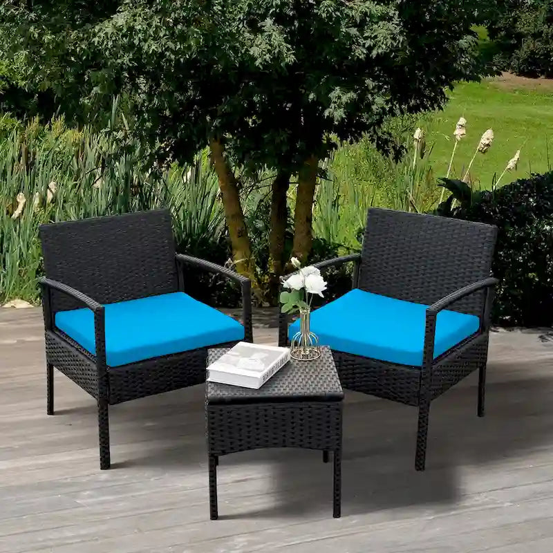 3 PCS Outdoor Patio Bistro, Rattan Conversation Chairs Set, Balcony Furniture Set - 28 H x 23.3 W x 23.3 D