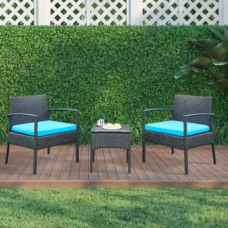 3 PCS Outdoor Patio Bistro, Rattan Conversation Chairs Set, Balcony Furniture Set - 28 H x 23.3 W x 23.3 D