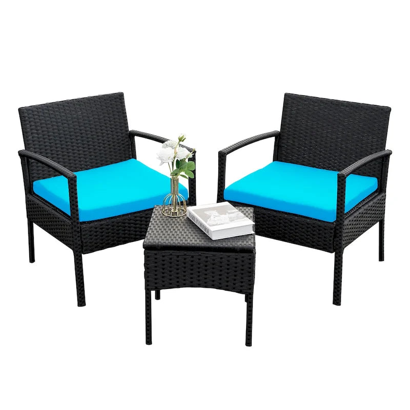3 PCS Outdoor Patio Bistro, Rattan Conversation Chairs Set, Balcony Furniture Set - 28 H x 23.3 W x 23.3 D