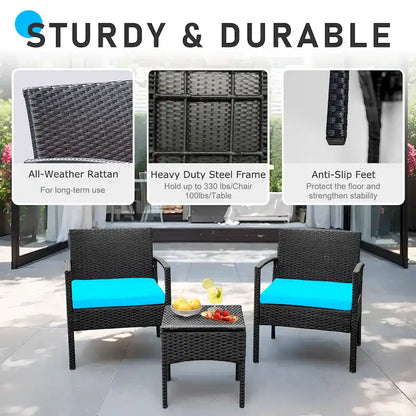 3 PCS Outdoor Patio Bistro, Rattan Conversation Chairs Set, Balcony Furniture Set - 28 H x 23.3 W x 23.3 D