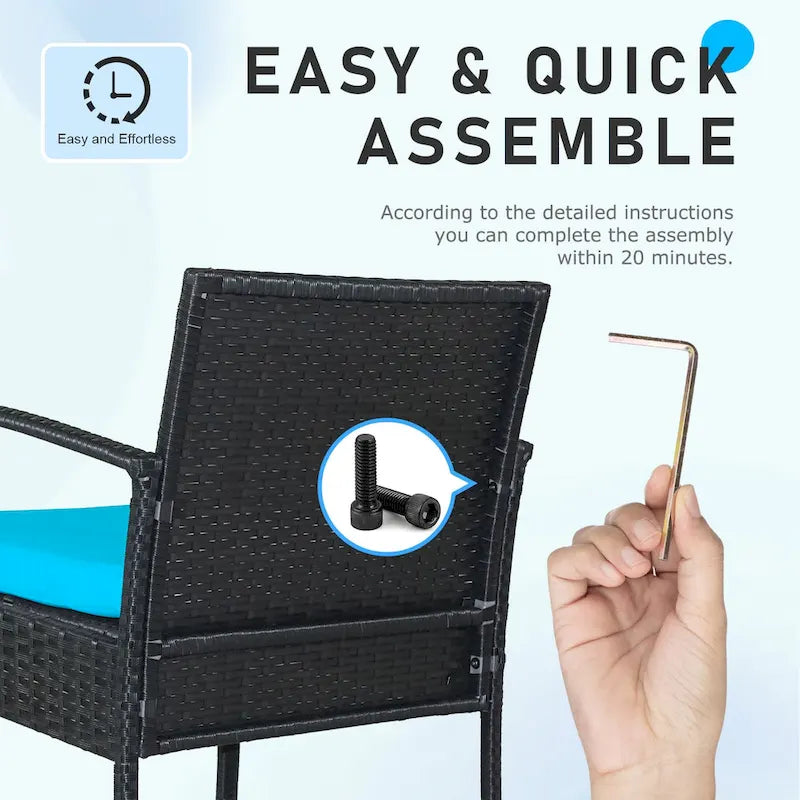 3 PCS Outdoor Patio Bistro, Rattan Conversation Chairs Set, Balcony Furniture Set - 28 H x 23.3 W x 23.3 D