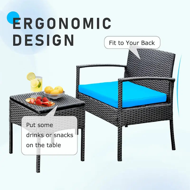 3 PCS Outdoor Patio Bistro, Rattan Conversation Chairs Set, Balcony Furniture Set - 28 H x 23.3 W x 23.3 D