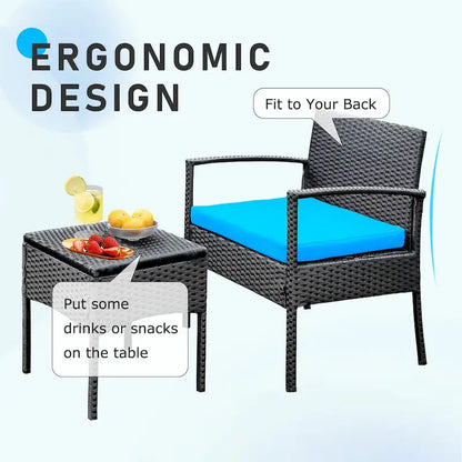 3 PCS Outdoor Patio Bistro, Rattan Conversation Chairs Set, Balcony Furniture Set - 28 H x 23.3 W x 23.3 D