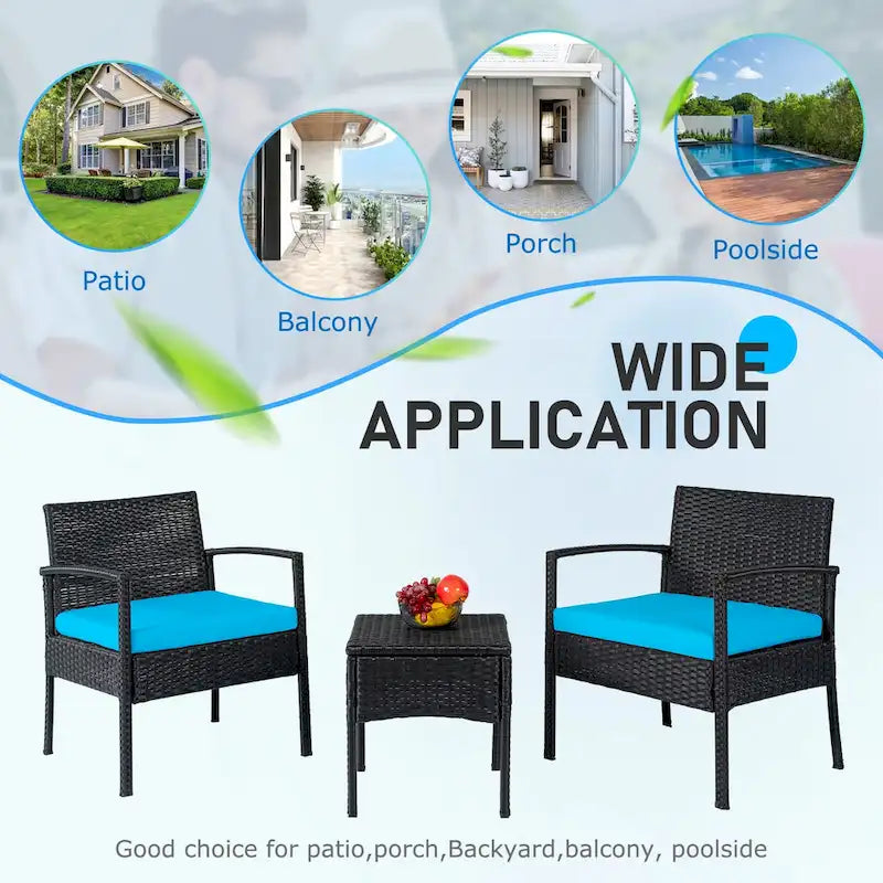 3 PCS Outdoor Patio Bistro, Rattan Conversation Chairs Set, Balcony Furniture Set - 28 H x 23.3 W x 23.3 D