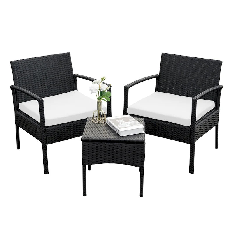 3 PCS Outdoor Patio Bistro, Rattan Conversation Chairs Set, Balcony Furniture Set - 28 H x 23.3 W x 23.3 D