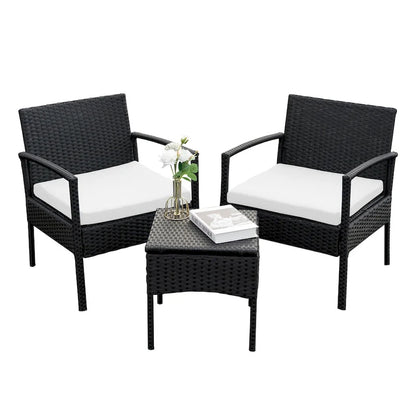 3 PCS Outdoor Patio Bistro, Rattan Conversation Chairs Set, Balcony Furniture Set - 28 H x 23.3 W x 23.3 D