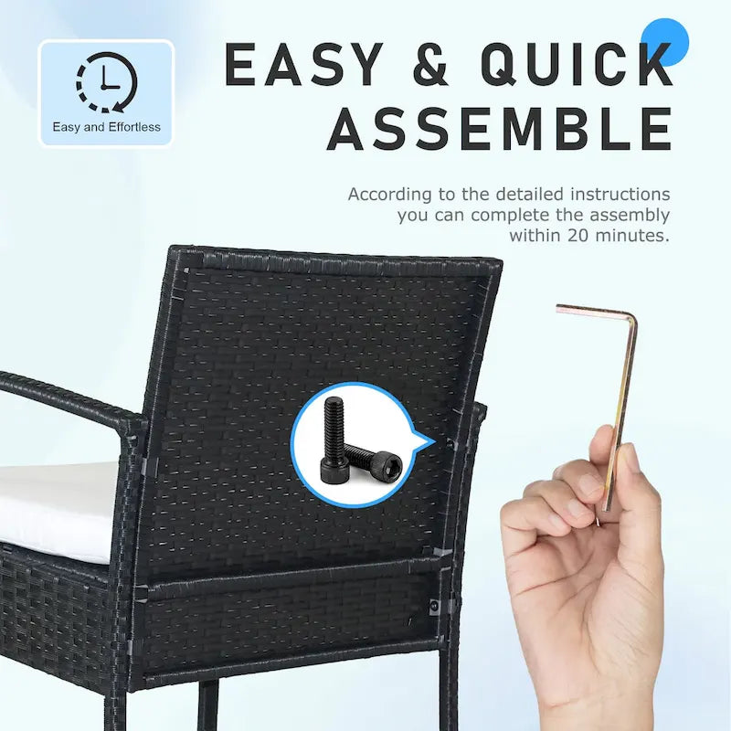 3 PCS Outdoor Patio Bistro, Rattan Conversation Chairs Set, Balcony Furniture Set - 28 H x 23.3 W x 23.3 D