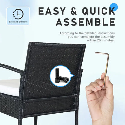 3 PCS Outdoor Patio Bistro, Rattan Conversation Chairs Set, Balcony Furniture Set - 28 H x 23.3 W x 23.3 D