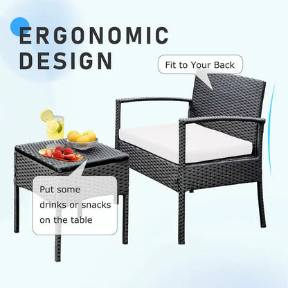 3 PCS Outdoor Patio Bistro, Rattan Conversation Chairs Set, Balcony Furniture Set - 28 H x 23.3 W x 23.3 D