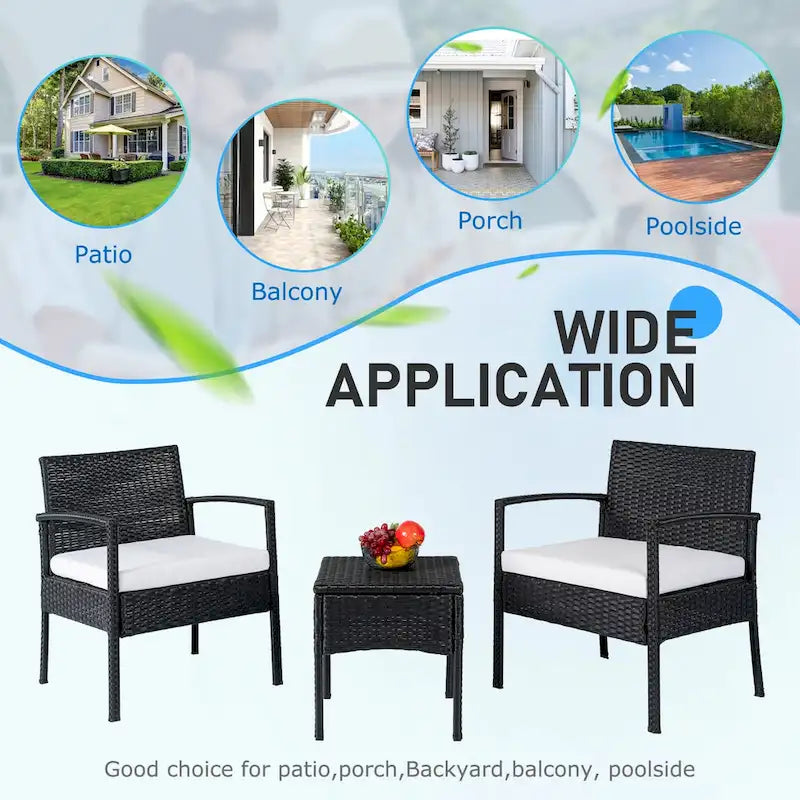 3 PCS Outdoor Patio Bistro, Rattan Conversation Chairs Set, Balcony Furniture Set - 28 H x 23.3 W x 23.3 D